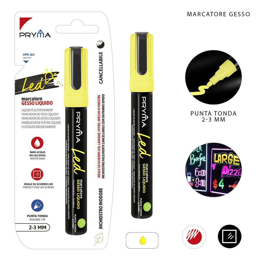 Ratolador redondo de tiza líquida 2-3 mm amarillo fluo - Herramientas de escritura