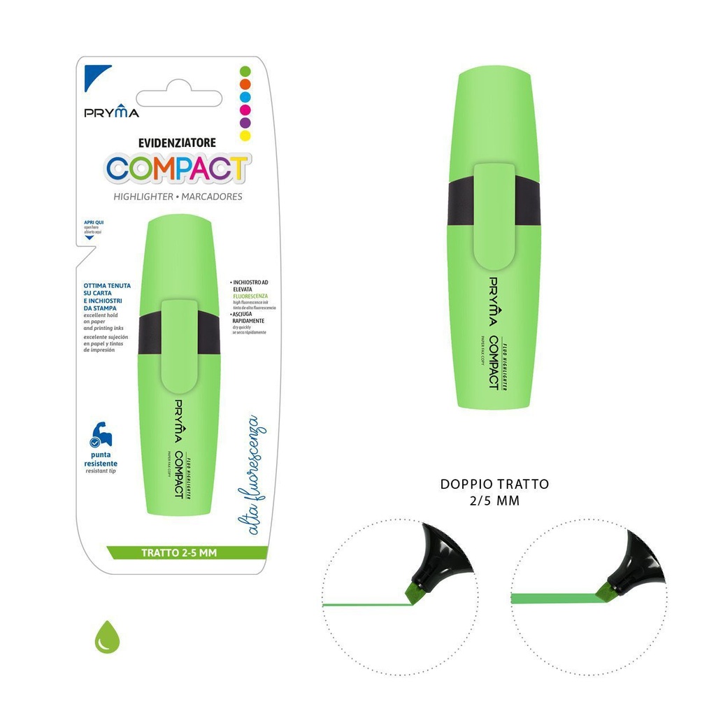 Subrayador compact verde cabeza plana 2/5mm para resaltar textos