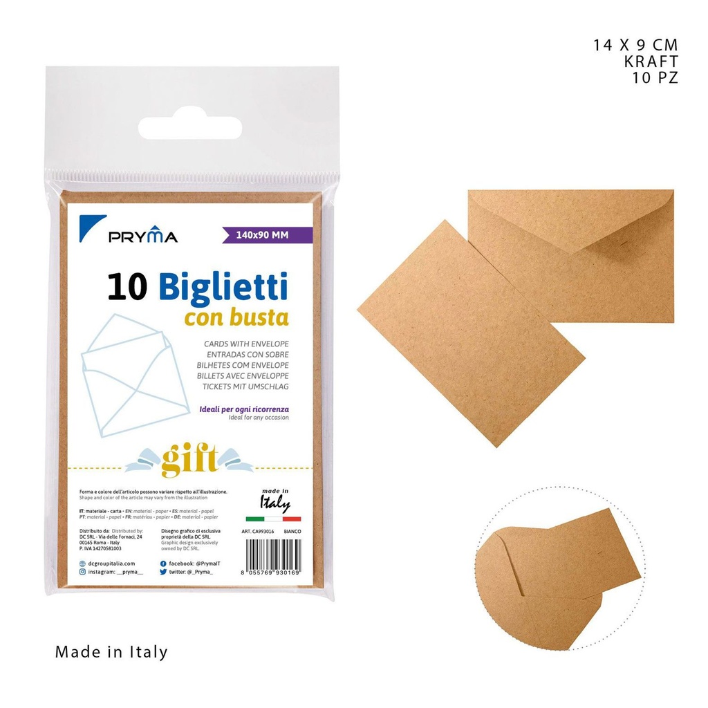 **Carta + sobre 14x9 cm papel kraft 10 pz** - Papelería