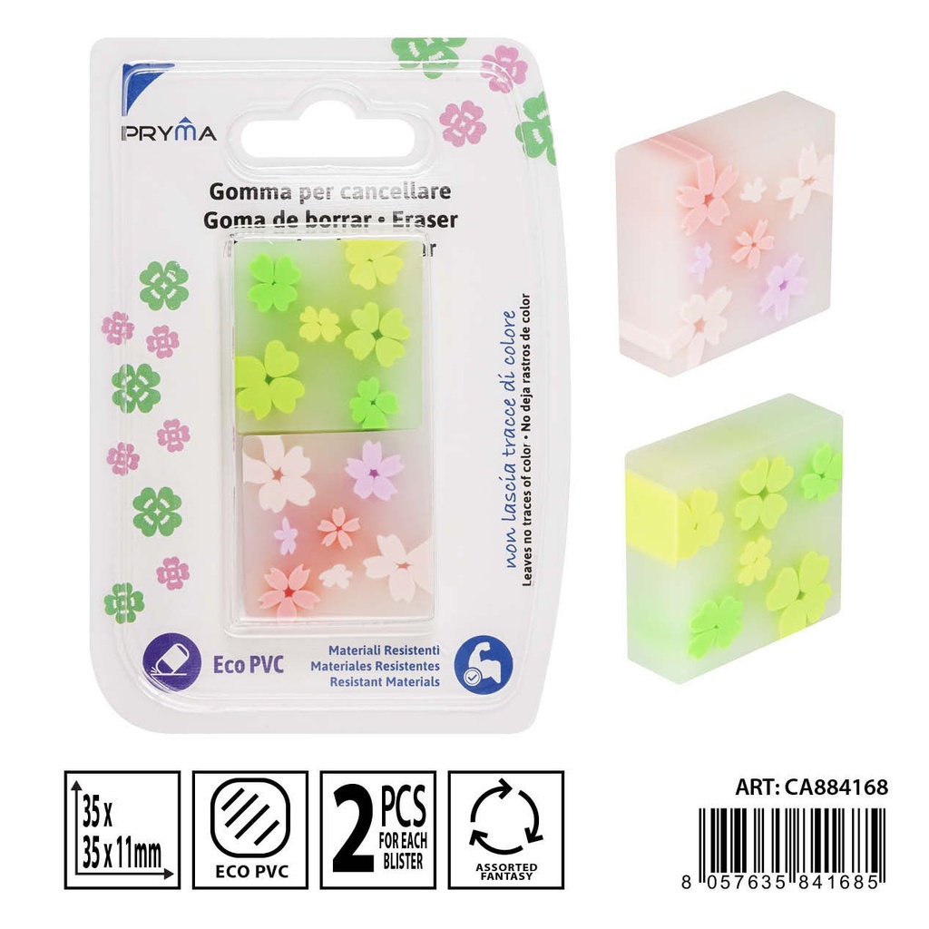 Gomas de borrar 2PZ flores - Material de oficina