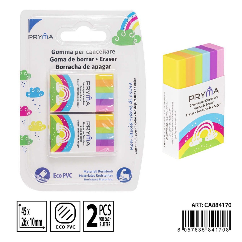 Gomas de borrar 2PCS arco iris pastel - Papelería