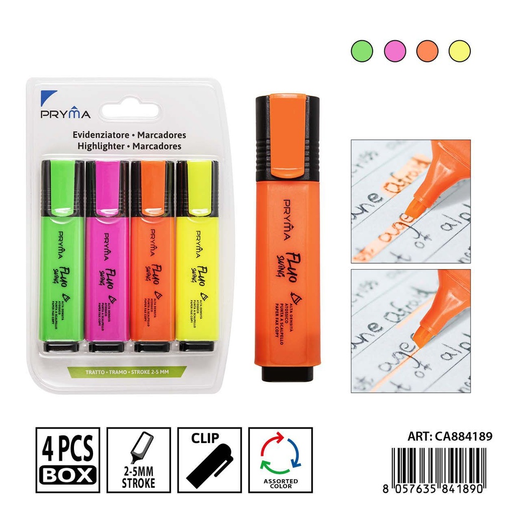 Subrayadores fluorescentes clásicos 4 piezas