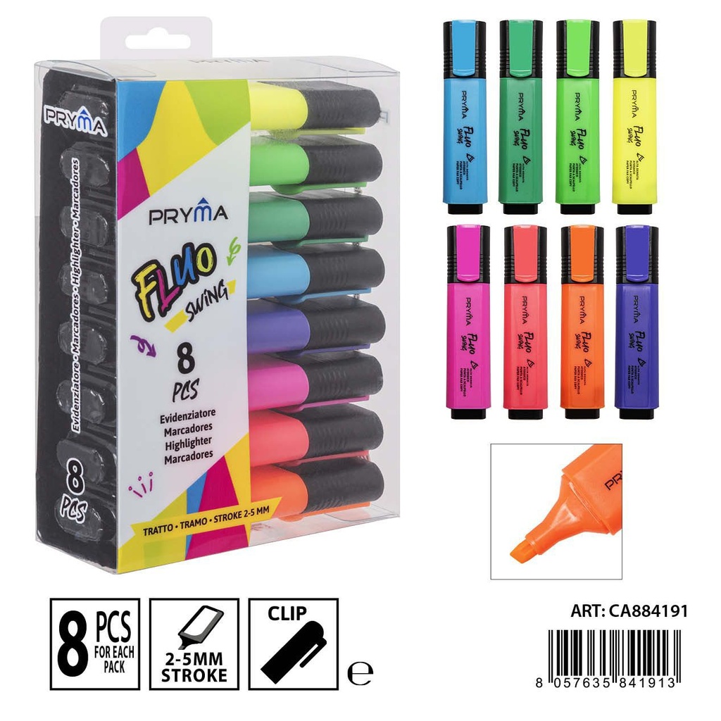 Subrayadores fluorescentes clásicos 8pz - Material escolar