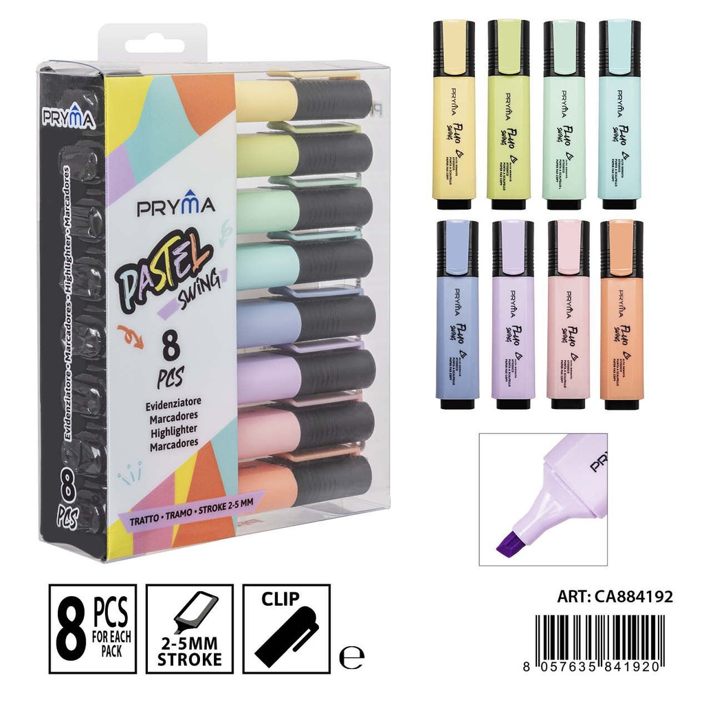 Subrayadores fluorescentes pastel 1-4 mm 8 pzs - Herramientas de escritura