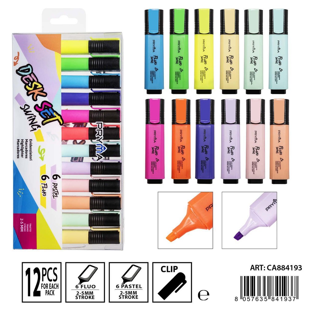 Subrayadores fluorescentes clásicos 1-4 mm 12 pzs - Herramientas de escritura
