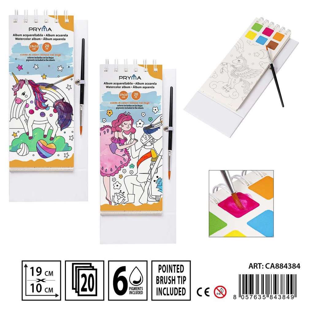 Álbum acuarela con pincel 19x10cm - Kit de pintura para manualidades