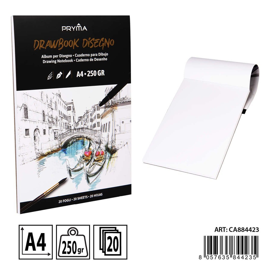 Cuaderno de dibujo A4 20 hojas 250g para bocetos y arte