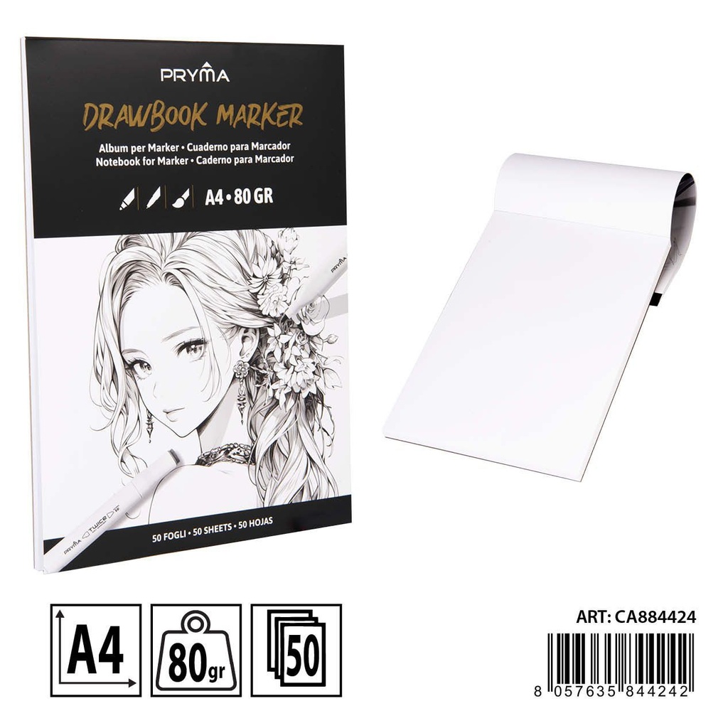 Cuaderno de dibujo A4 50f 80g - Ideal para técnicas de marcadores