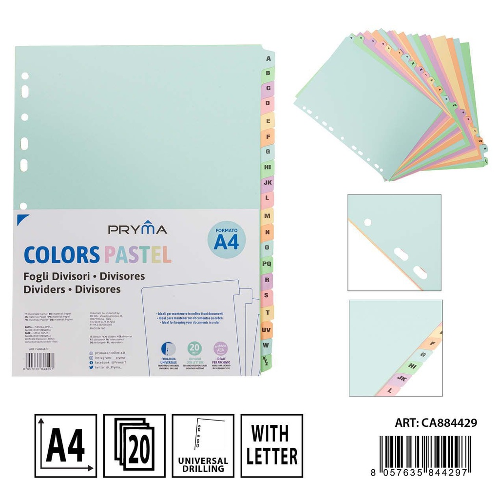 Separadores índice pastel con letras 20 div - Ideal para archivos escolares