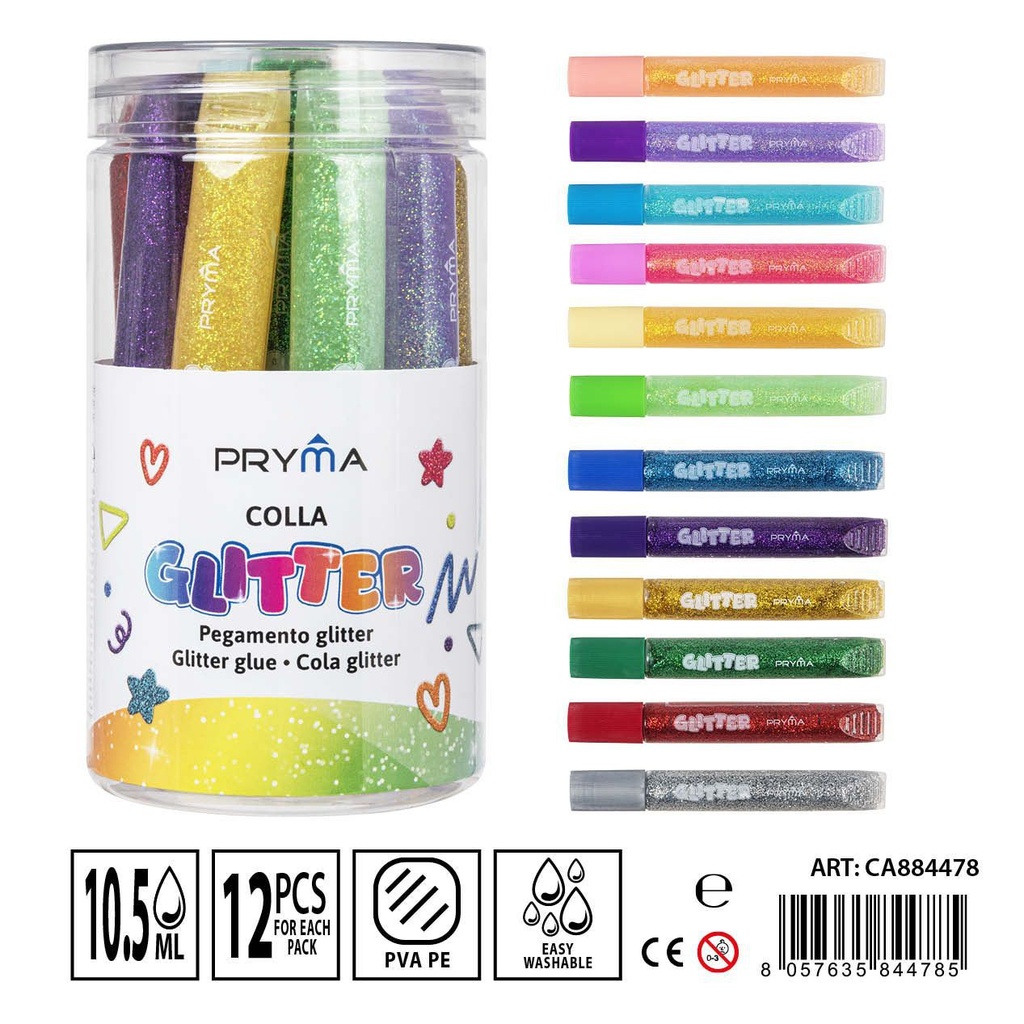 Pegamento brillante fluorescente 10.5ml 12pz - Artículos de manualidades