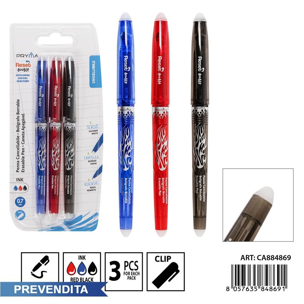 Bolígrafo borrable de goma 3 colores - Herramientas de escritura y papelería