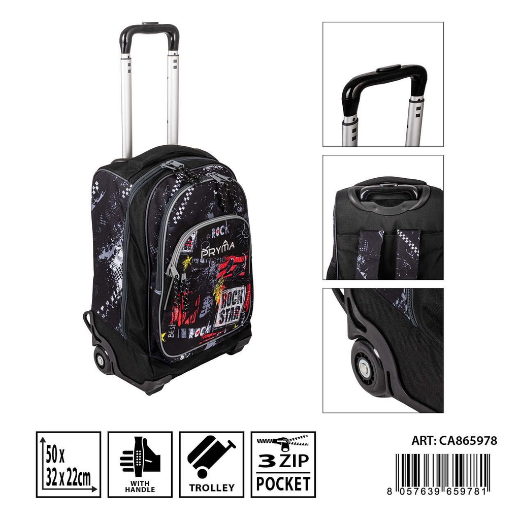 Mochila escolar con ruedas L/Rock 50x32x22cm - Mochilas escolares y útiles