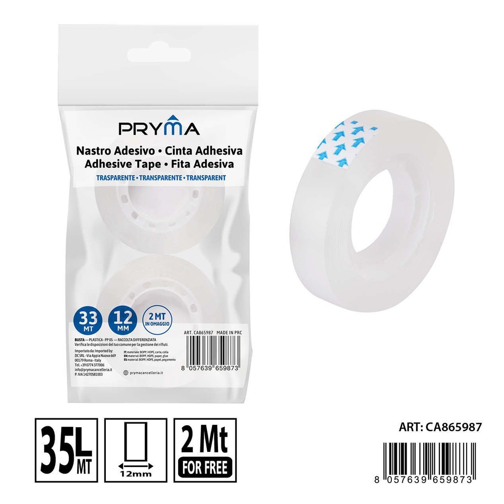 Cinta adhesiva blanca transparente (2pz) 12MMX33M+2MM - Cinta adhesiva