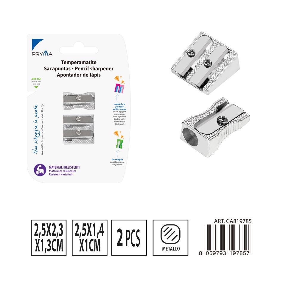 Sacapuntas doble 2pz 2.5x2.3x1.3cm 2.5x1.4x1cm - Papelería 