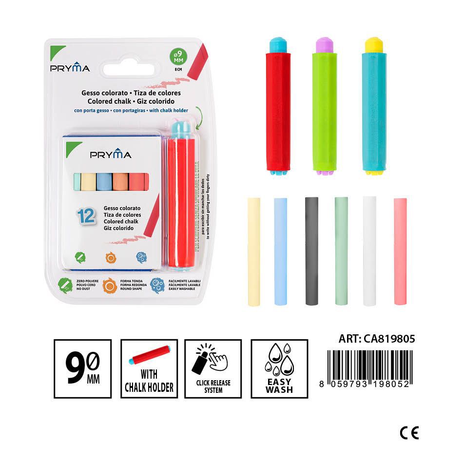 Tiza color con cubierta de tiza 8 cm 12 PZ - Utensilios para pizarras