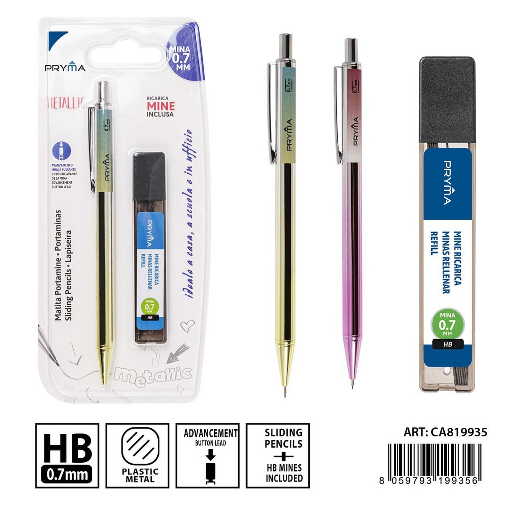 Portaminas 0.7mm + 20 minas de recambio (HB) - Herramientas de escritura y portaminas