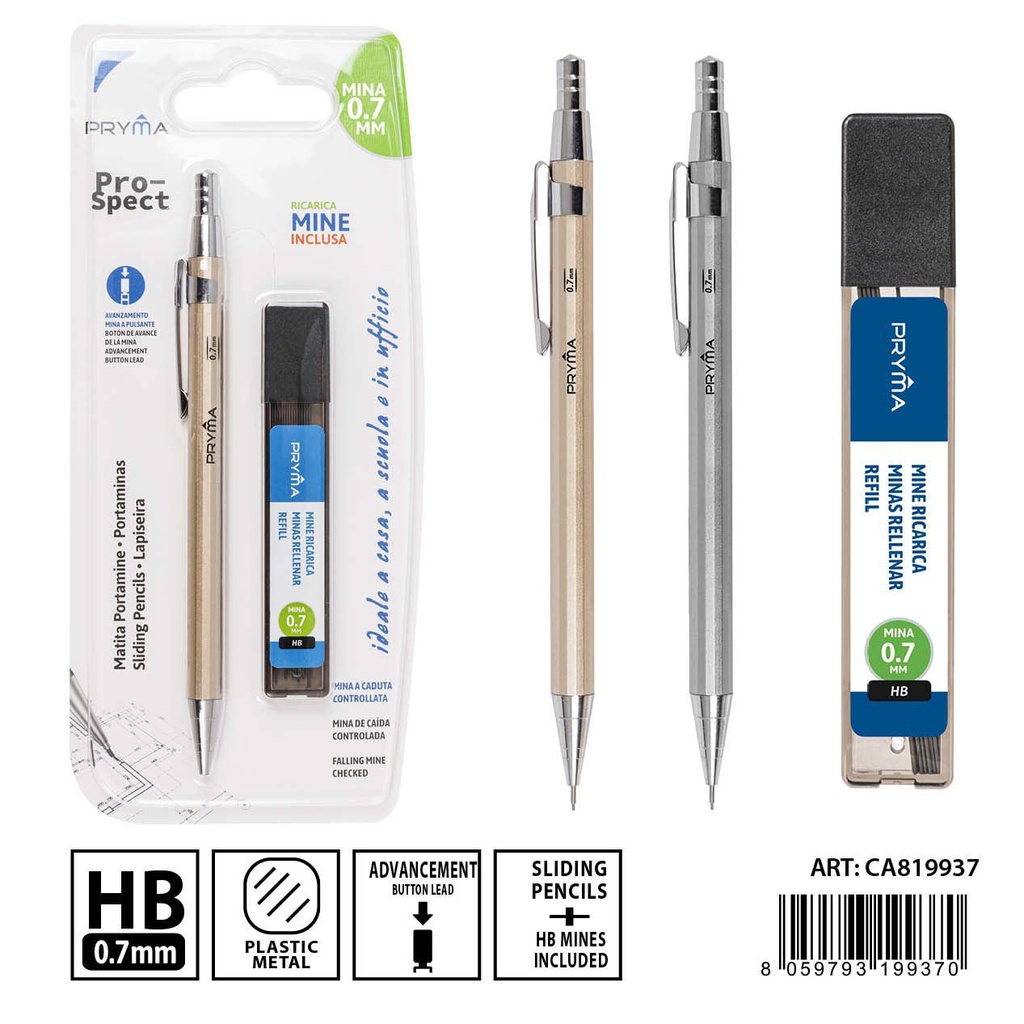Portaminas 0.7mm + 20 minas de recambio (HB) - Herramientas de escritura y portaminas