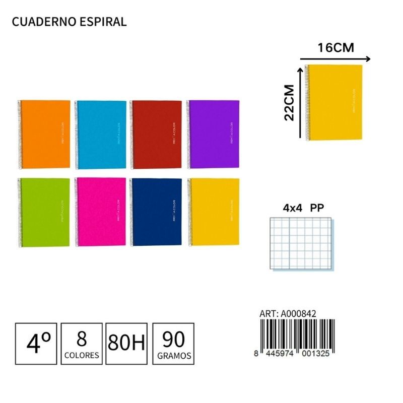 Cuaderno espiral 4º 80H/90G 4x4 PP - Material de papelería