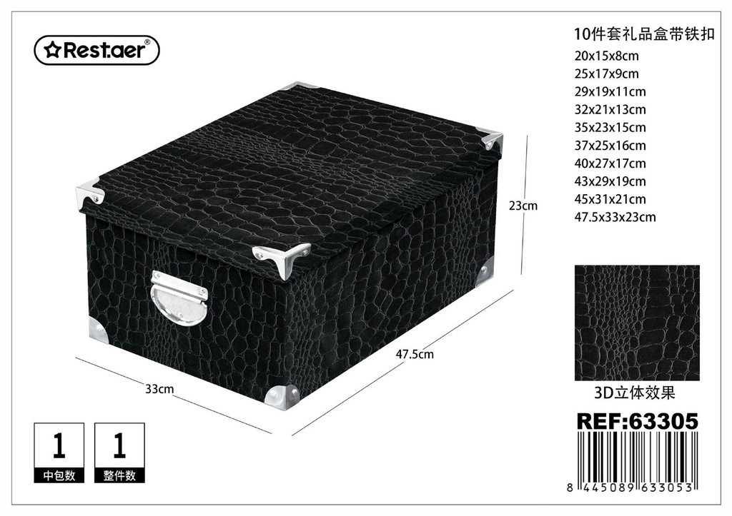 Caja de regalo de cartón con 10 piezas y cierre de metal 47.5x33x23cm