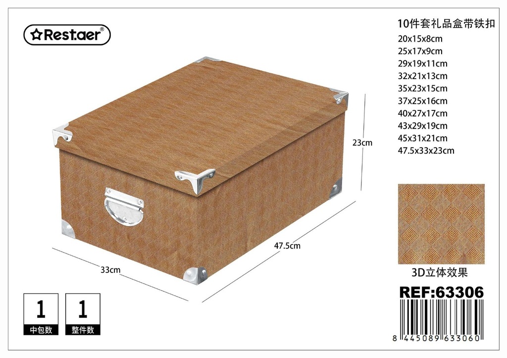 Caja de regalo con cierre de hierro 3D 10 piezas 47.5x33x23cm para embalaje