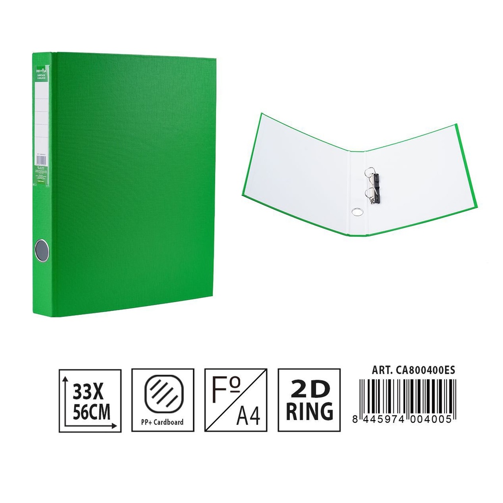 Carpeta de 2 anillas D2 verde para archivo de documentos