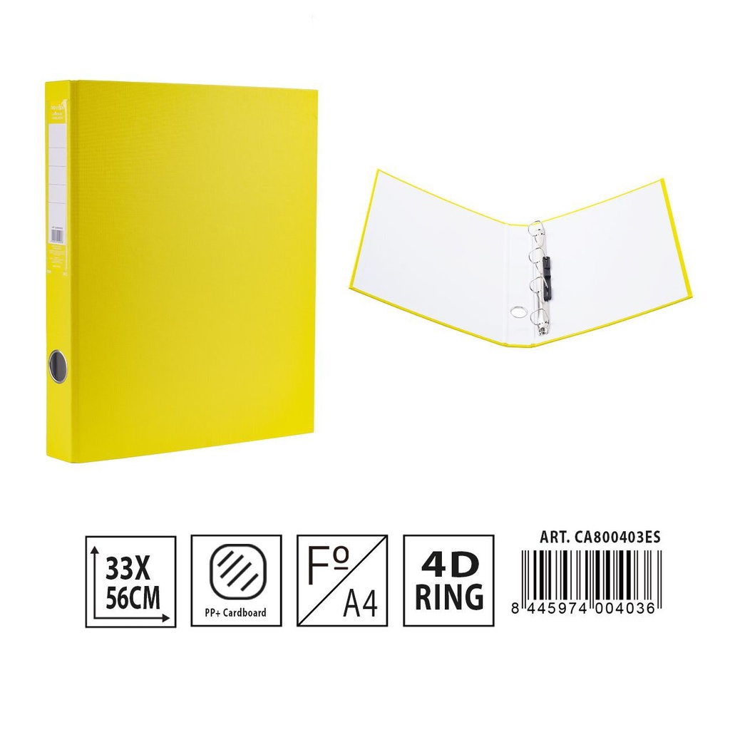 Carpeta de 4 anillas D4 amarillo para documentos y papelería