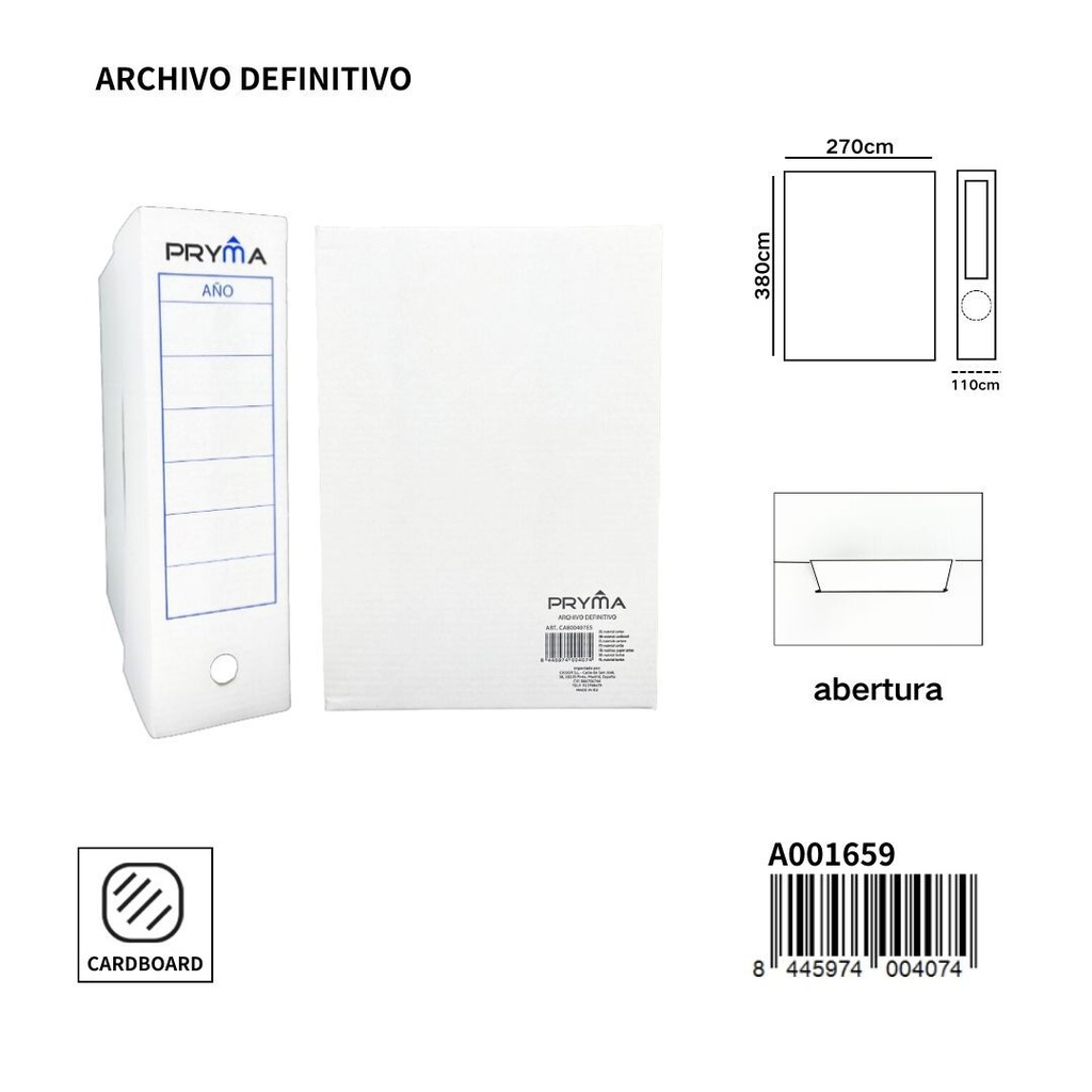 Archivo definitivo 380x110x270mm para organización de documentos