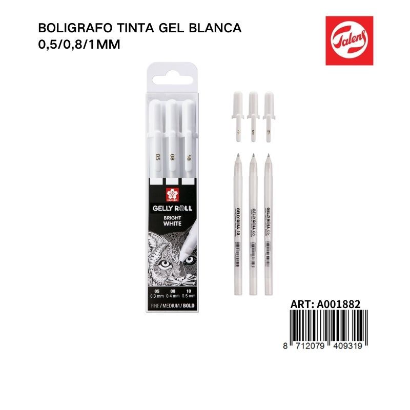 Bolígrafo tinta gel blanca 0.5/0.8/1mm - Papelería