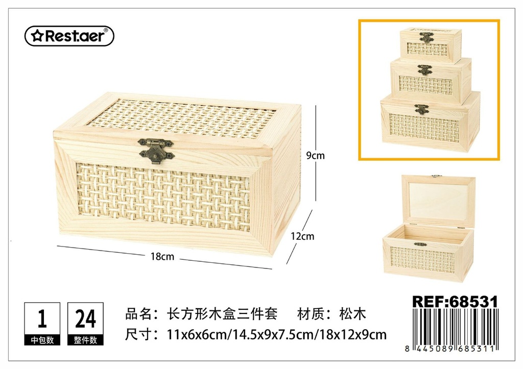 Set de 3 cajas de madera - Artículos de regalo