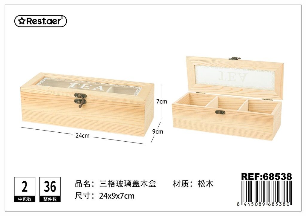 Caja de madera de pino con tapa de vidrio - Artículos de regalo