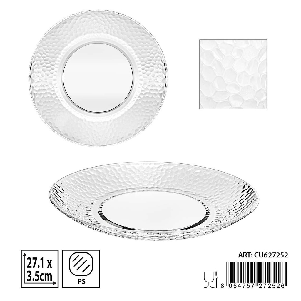 Plato hondo de plástico 27.1x3.5cm reutilizable para servir alimentos