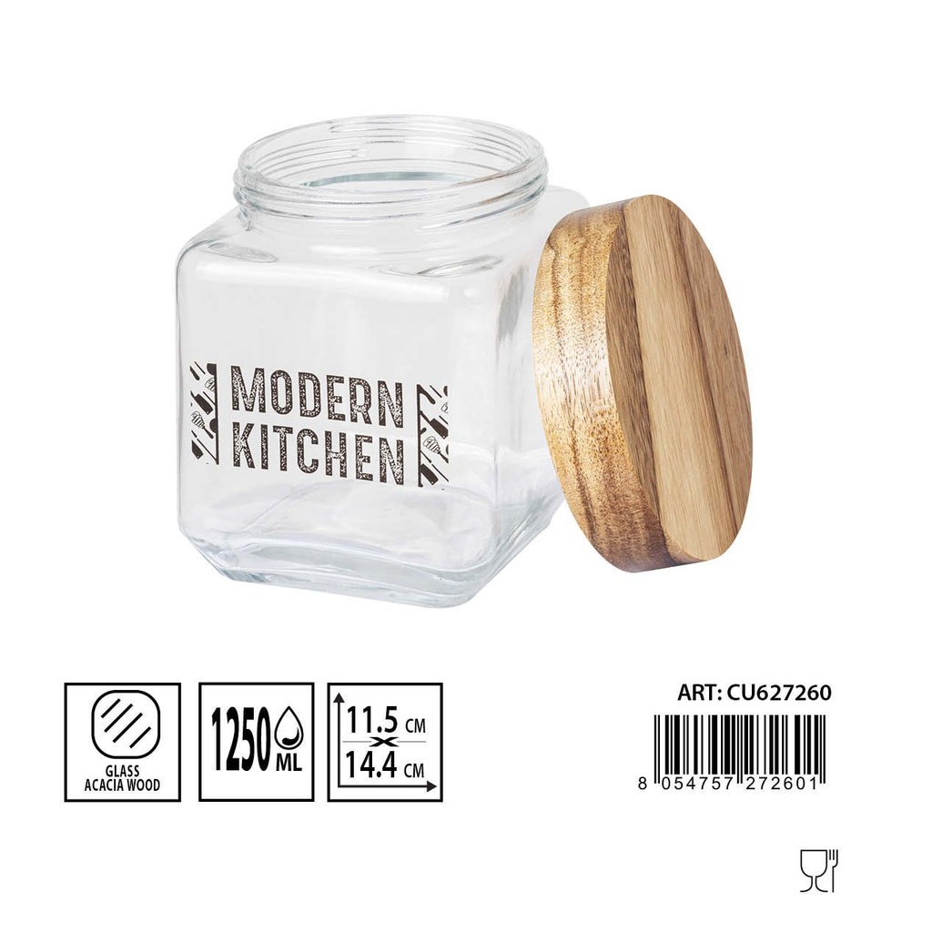 Bote de vidrio con tapa acacia 1.25L - Almacenaje de alimentos 
