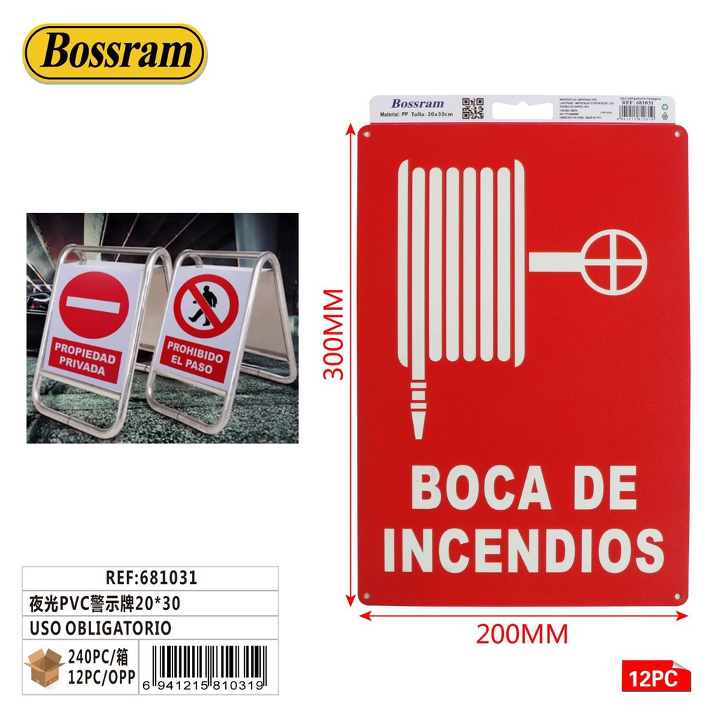 Señalización nocturna PVC 20x30cm uso obligatorio para seguridad