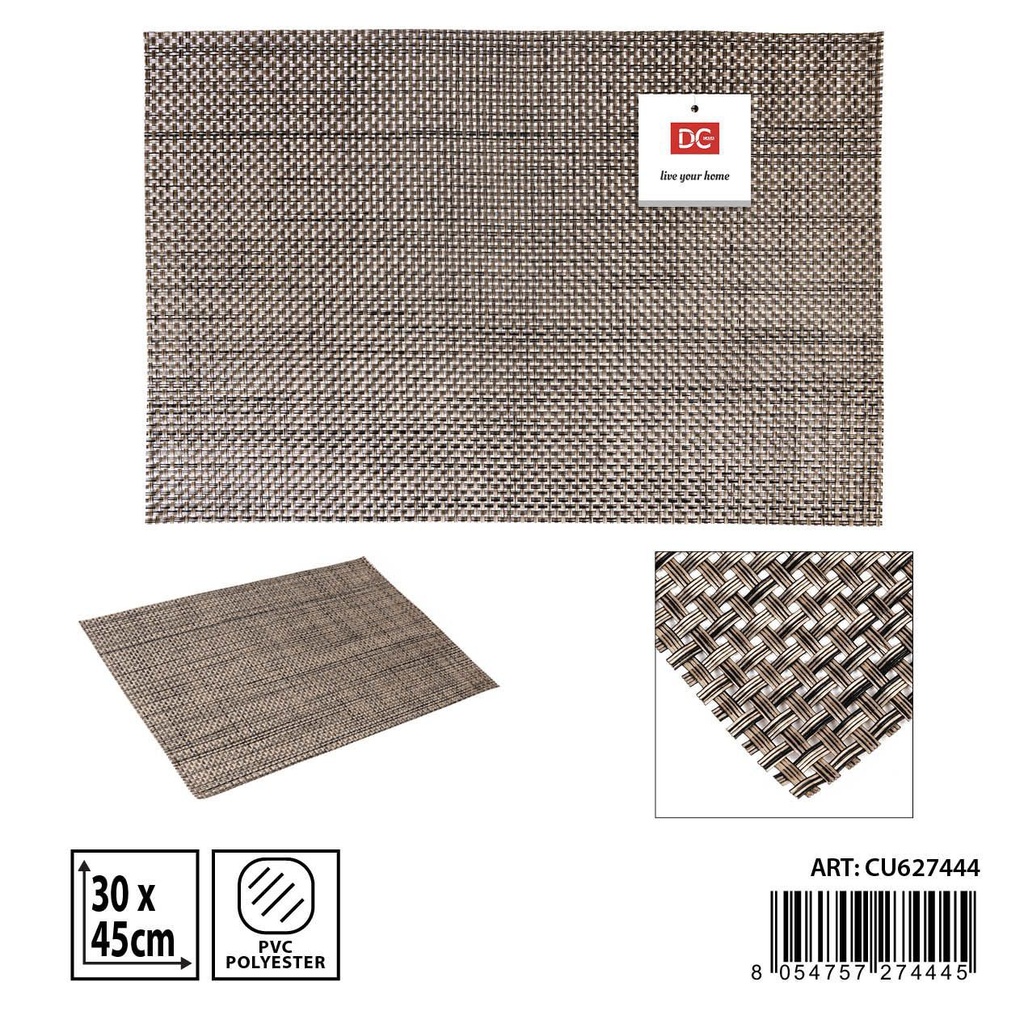 Salvamantel individual PVC gris/negro 30x45cm para mesa y decoración