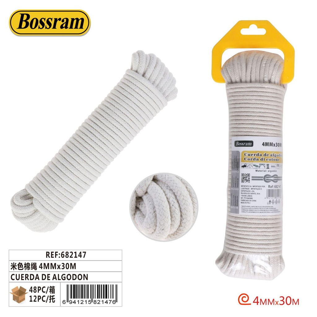 Cuerda de algodón beige 4mmx30m para manualidades y jardinería