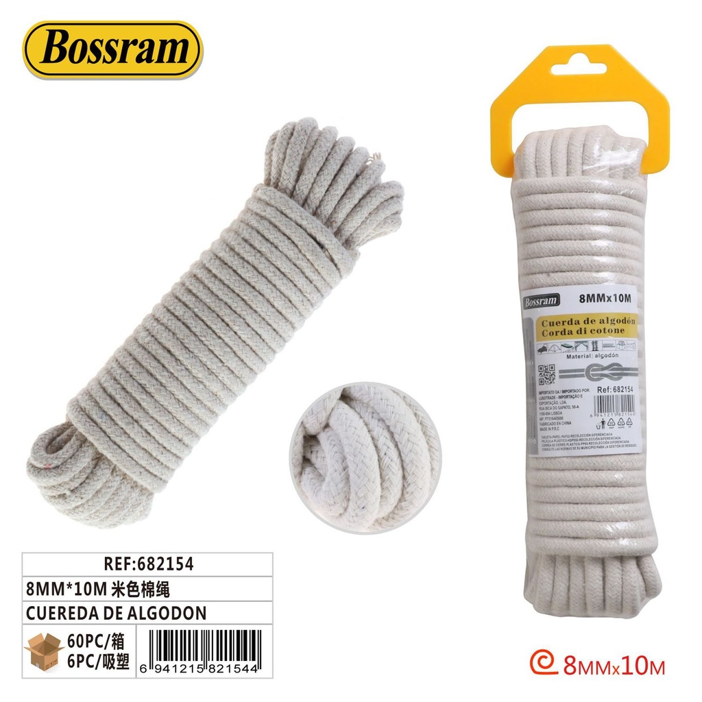 Cuerda de algodón beige 8mm x 10m para manualidades y decoración