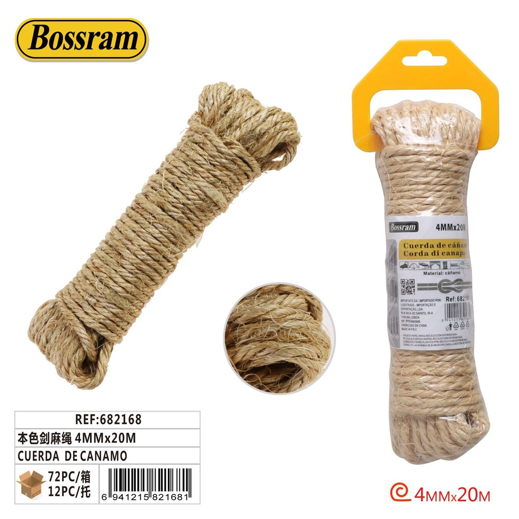 Cuerda de cáñamo natural 4mm x 20m para manualidades y decoración