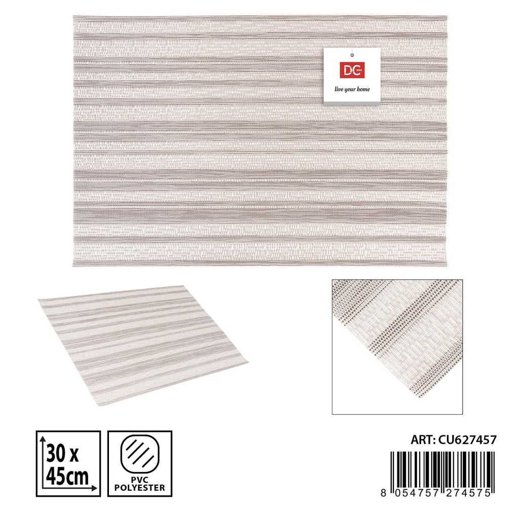 Salvamantel individual PVC gris/crema 30x45cm para mesa y decoración