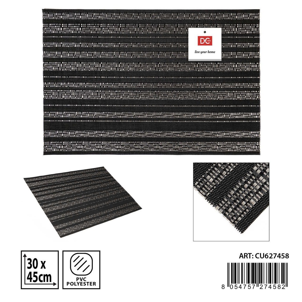 Salvamantel individual PVC negro/crema 30x45cm para mesa y decoración