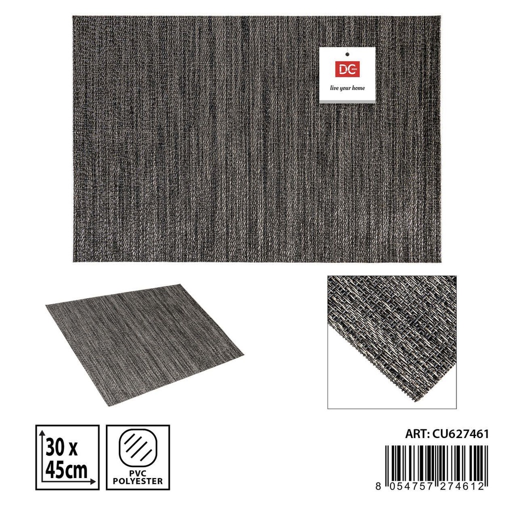 Salvamantel individual PVC gris/negro 30x45cm para mesa y decoración