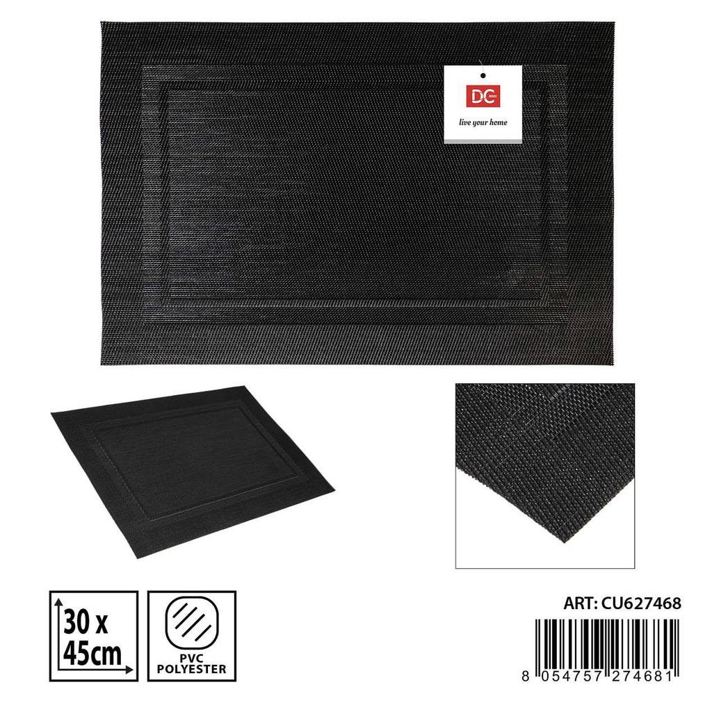 Salvamantel individual PVC negro 30x45cm para mesa y decoración