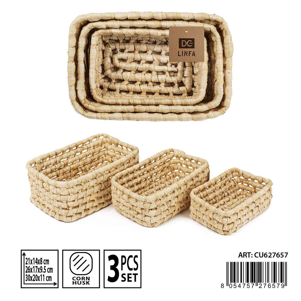 Set de 3 cestas rectangulares de mimbre - Utensilios de almacenamiento