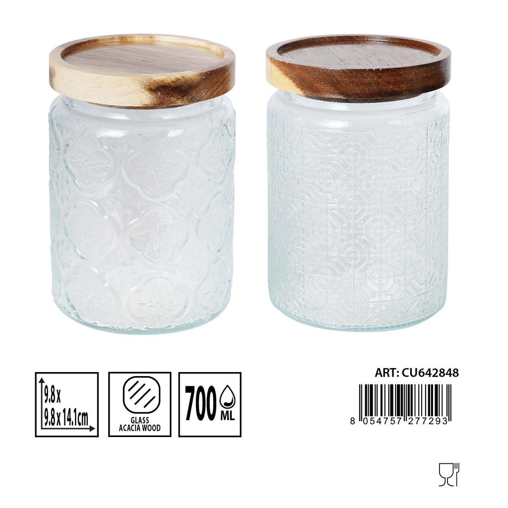 Bote de cristal con tapa de 700ml 9.8x9.8x14.1cm para almacenamiento