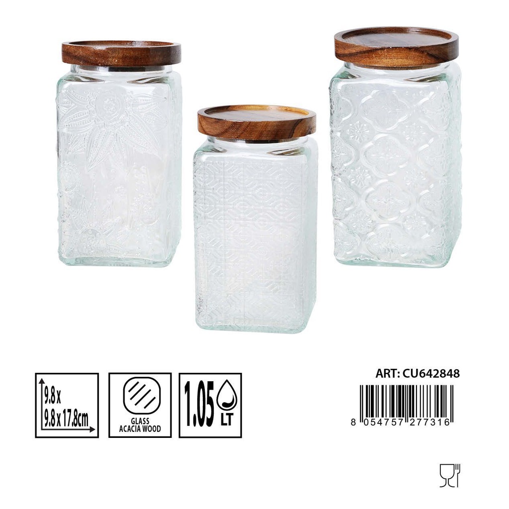 Bote de cristal 1.05L 9.8x9.8x14.2cm - Artículos de hogar