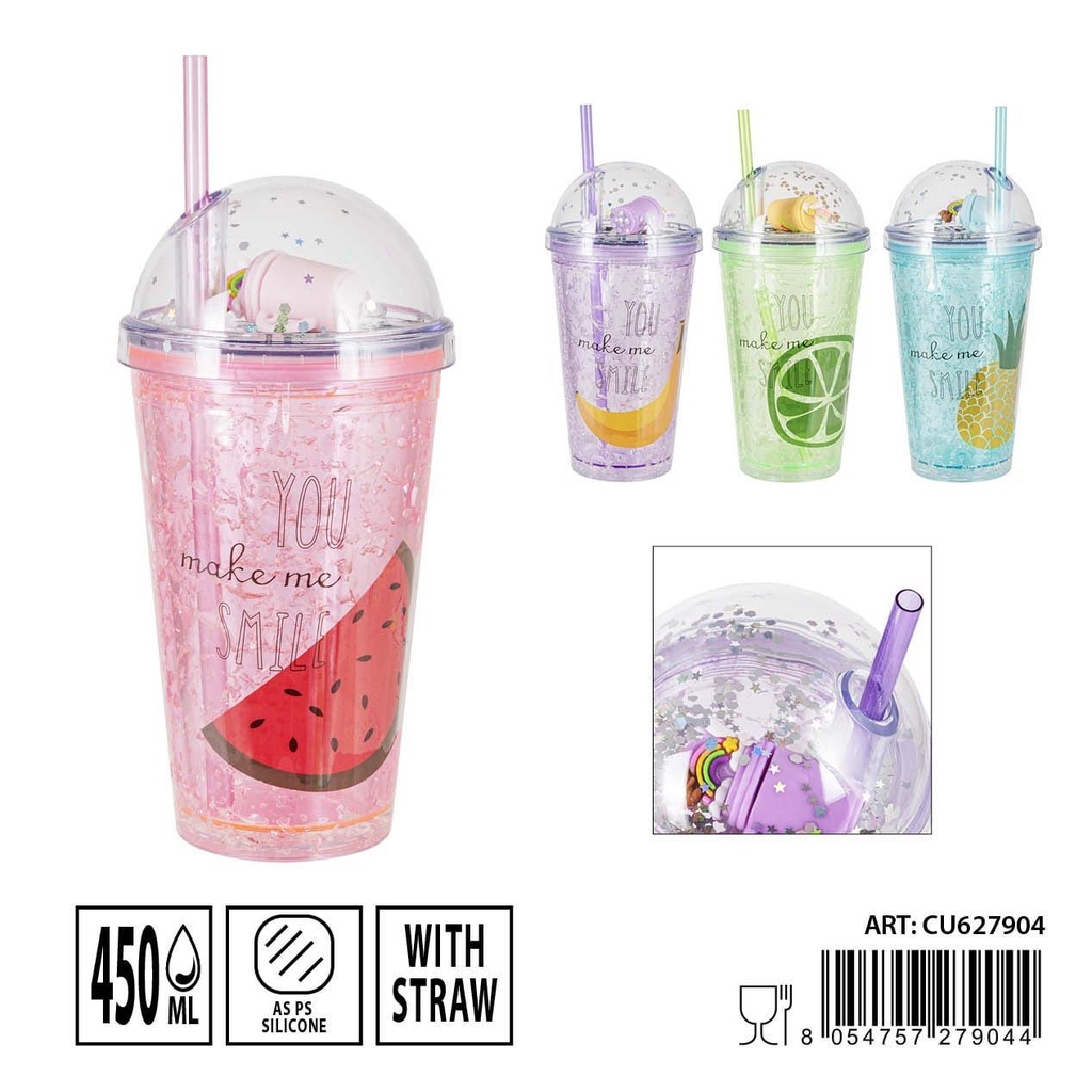 Vaso con pajita de fruta 450ml 21x10x6.5cm para bebidas