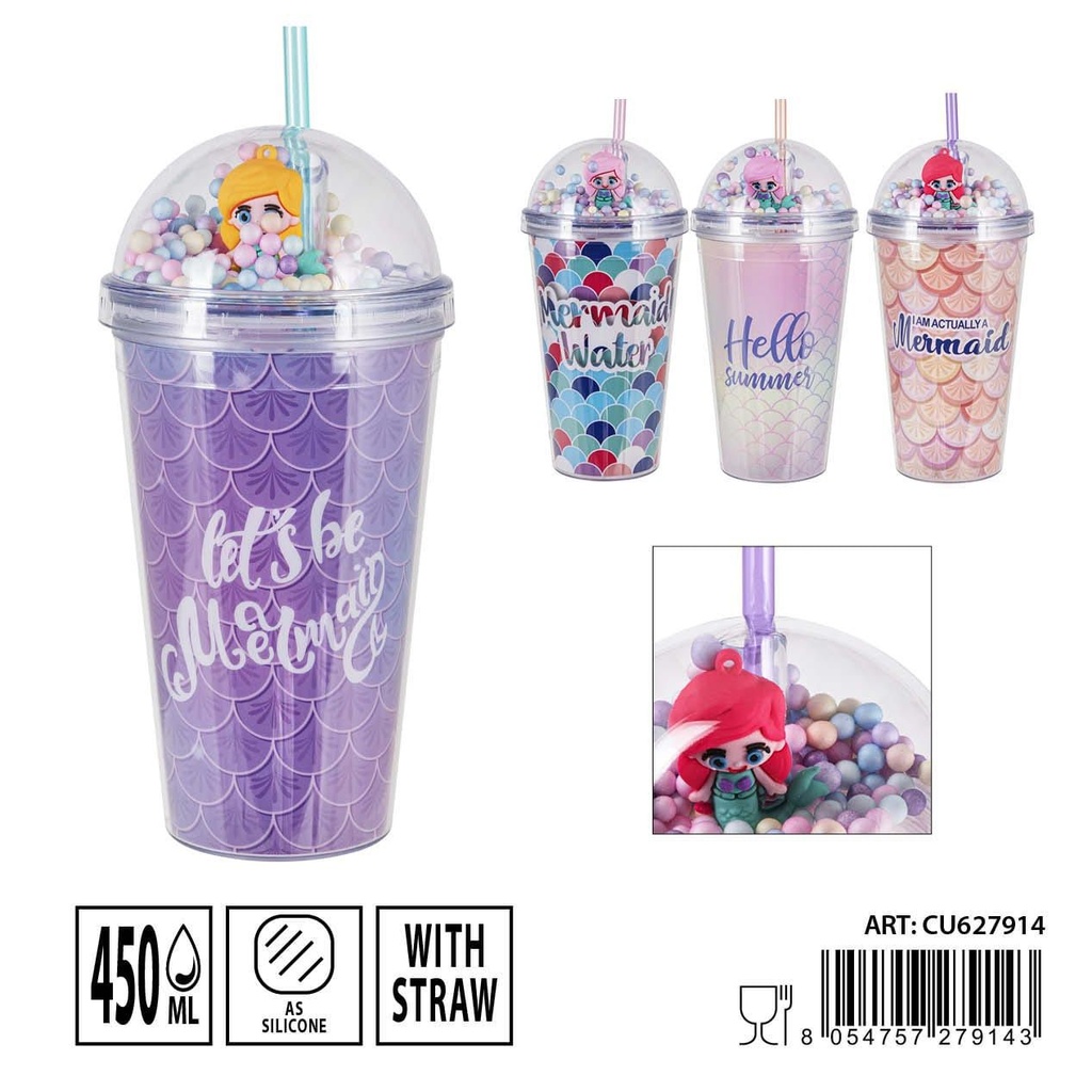 Vaso con pajita escama 450ml 21x10x6.5cm - Accesorios de cocina