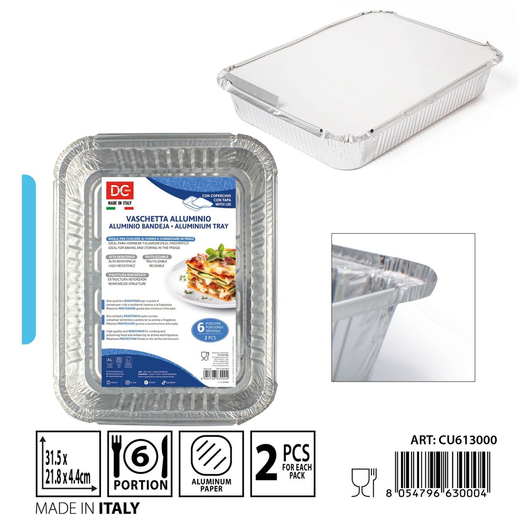 Bandejas de aluminio con tapa 6 porciones 2pz desechables para catering