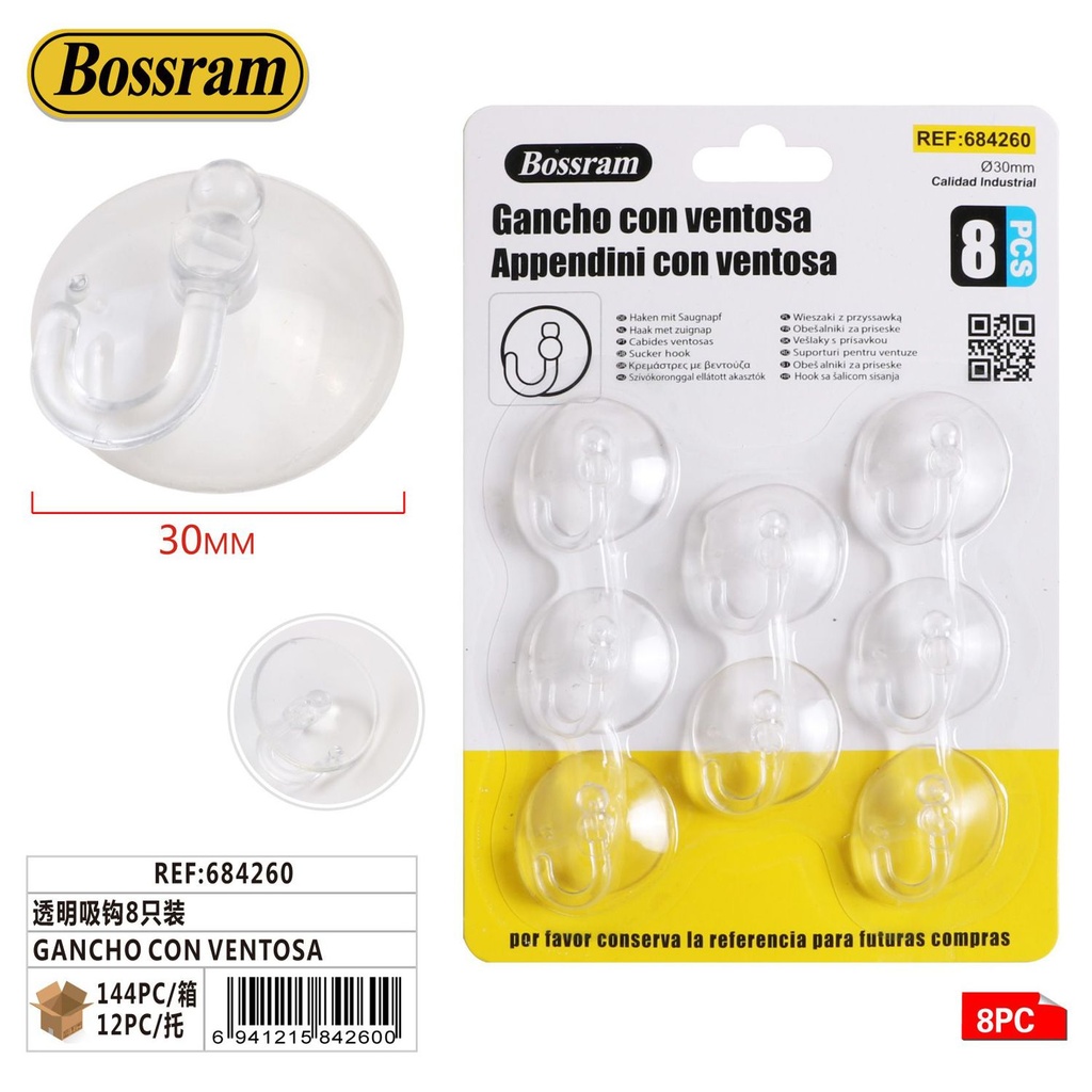 Gancho con ventosa 8pcs para organización de cocina y baño