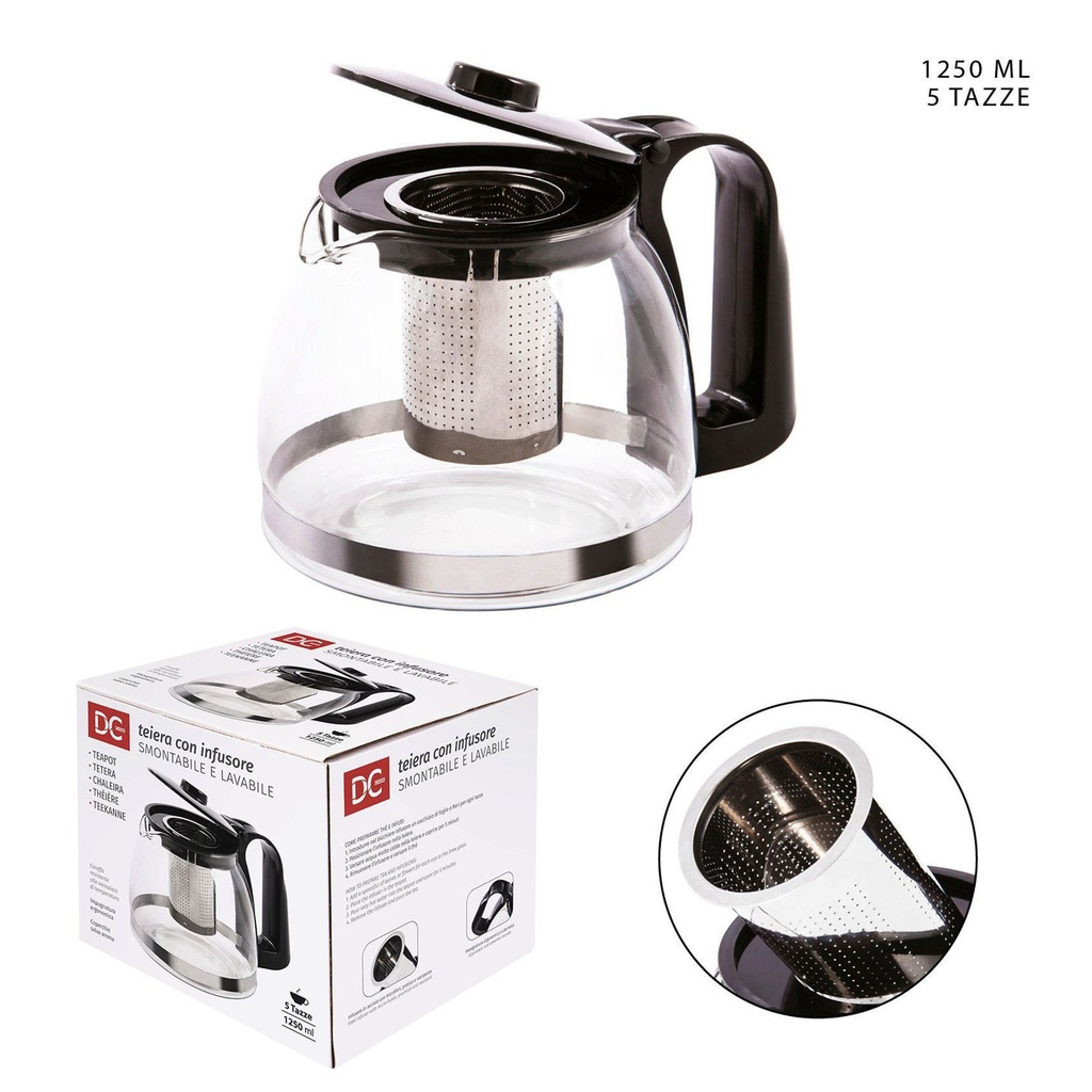 Tetera de vidrio con infusor 1250ml - Utensilios de café