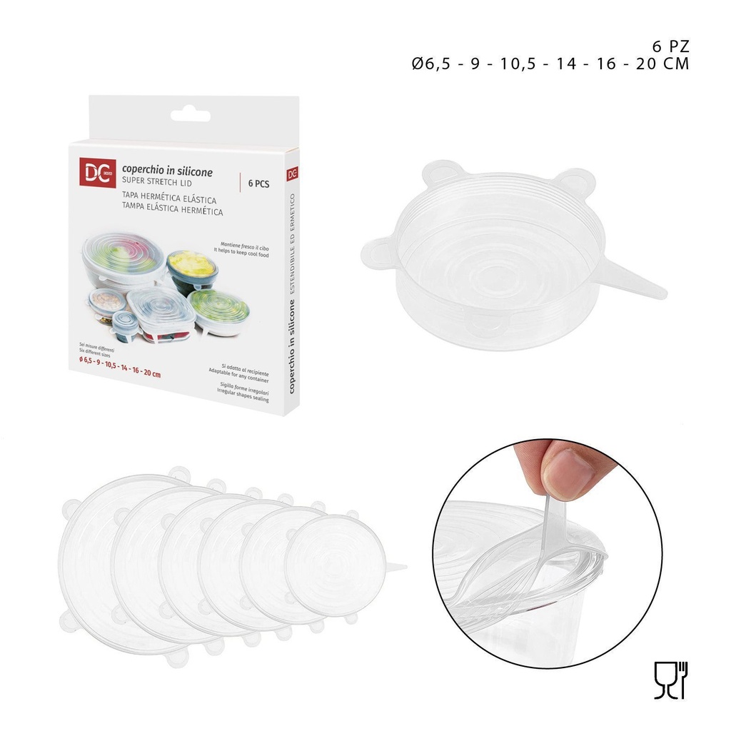 Tapa de silicona 6 piezas (6.5-9-10.5-14-16-20 cm) - Accesorios de cocina